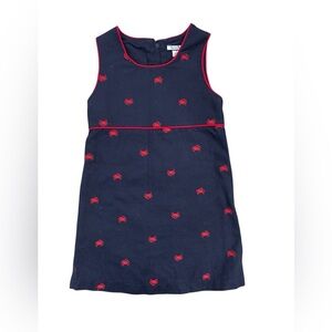 Hartstrings Lobster Crab Nautical Preppy Sleeveless Navy Blue Red Dress Size 5